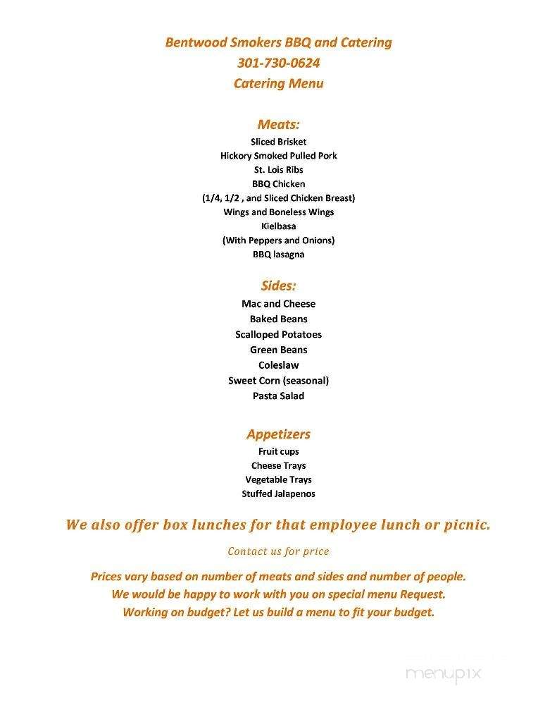 Bentwood Smokers BBQ and Catering - Clear Spring, MD menu_pic