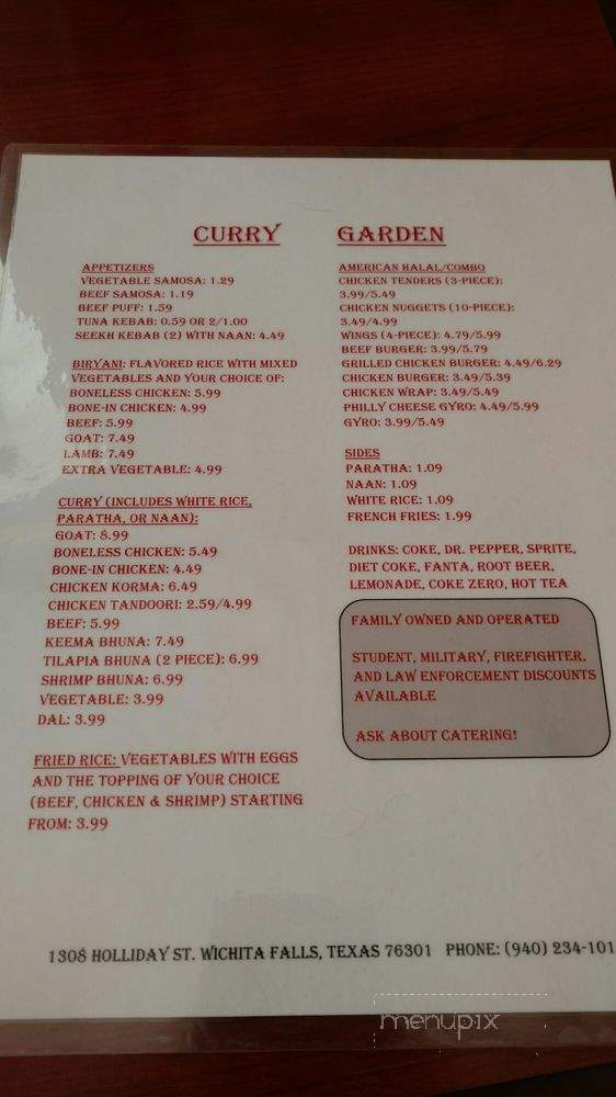Curry Garden - Wichita Falls, TX menu_pic