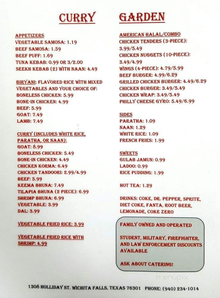 Curry Garden - Wichita Falls, TX menu_pic