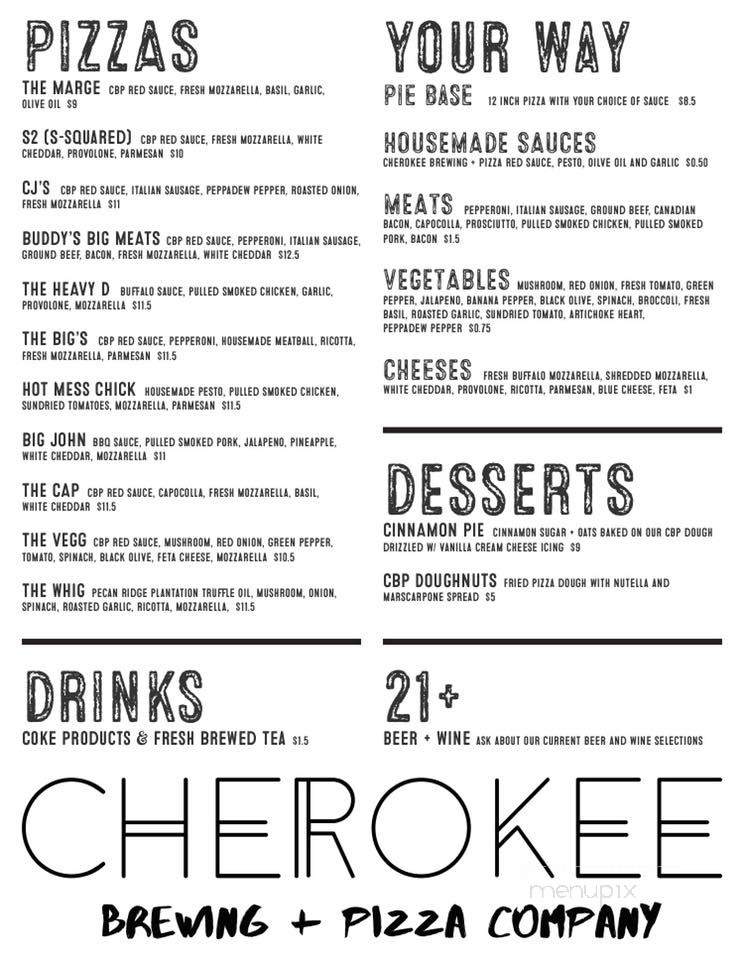 Cherokee Brewing and Pizza - Dalton, GA menu_pic