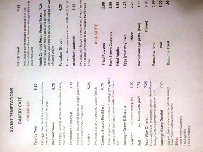 Sweet Temptations Bakery & Cafe - Trafalgar, IN menu_pic