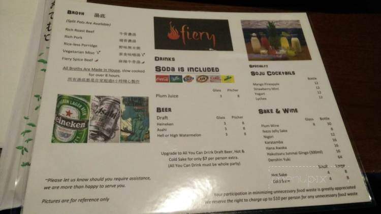 Fiery Hot Pot Buffet - San Francisco, CA menu_pic