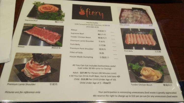 Fiery Hot Pot Buffet - San Francisco, CA menu_pic