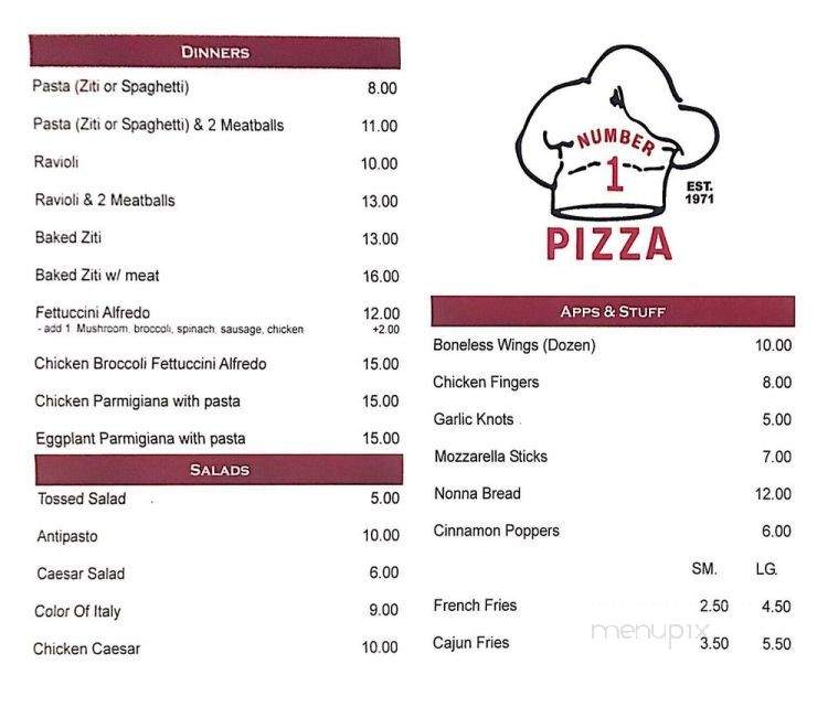 Menu of Number One Pizza in Lake George, NY 12845