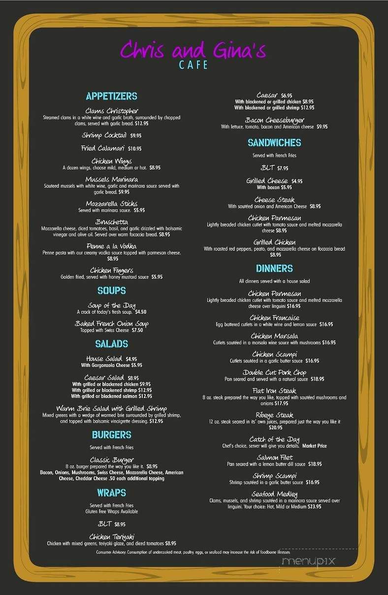 Chris & Ginas Cafe - Dingmans Ferry, PA menu_pic
