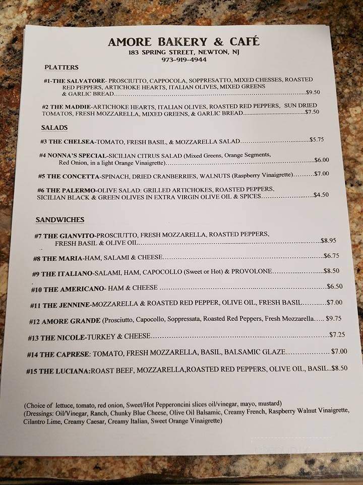 Amore Bakery & Cafe - Newton, NJ menu_pic