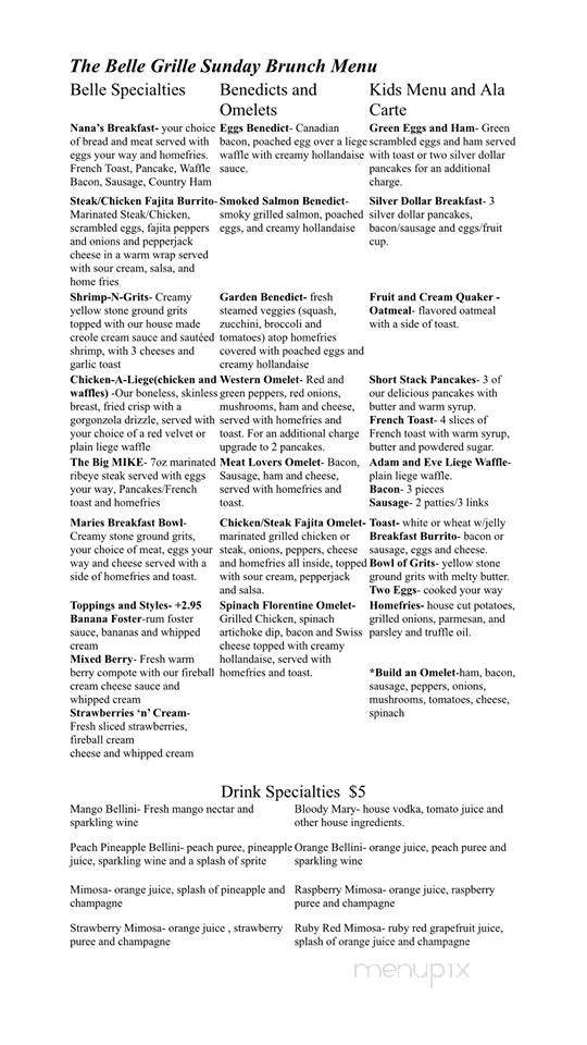 The Belle Grille - Matthews, NC menu_pic