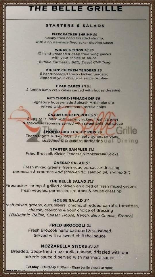 The Belle Grille - Matthews, NC menu_pic