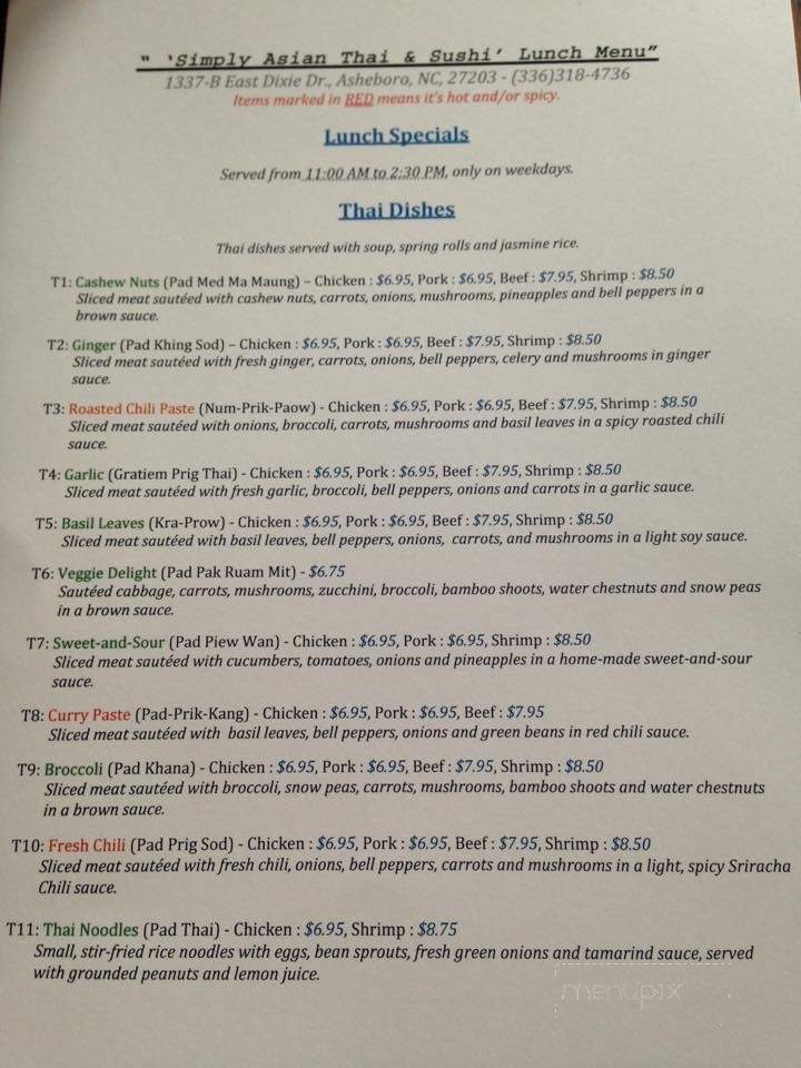 Simply Asian - Asheboro, NC menu_pic