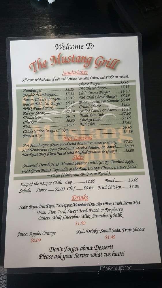 The Mustang Grill - Eldon, MO menu_pic