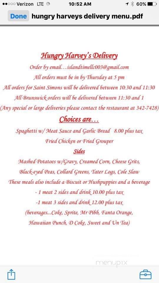 Hungry Harvey's - Brunswick, GA menu_pic