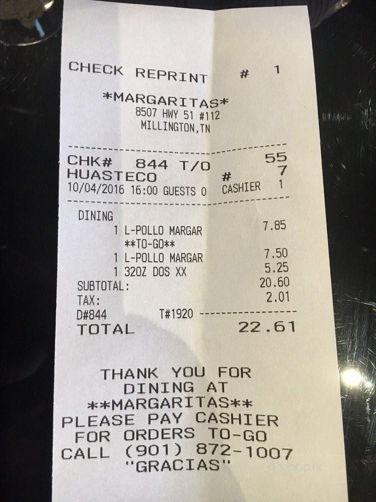 Margaritas - Millington, TN menu_pic