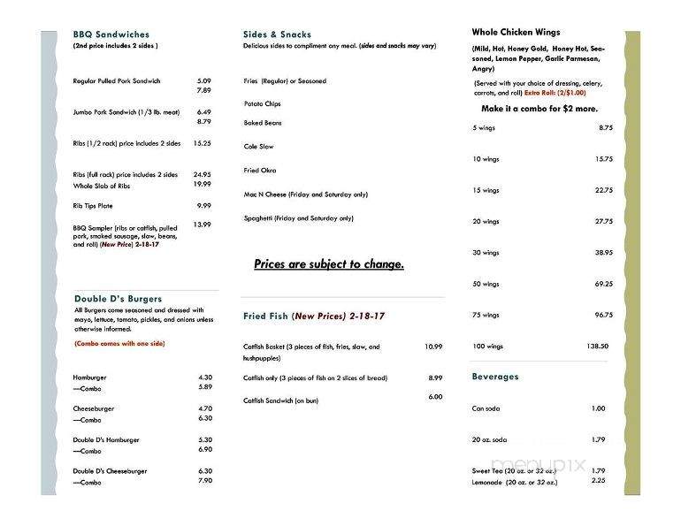Double D's - Arlington, TN menu_pic