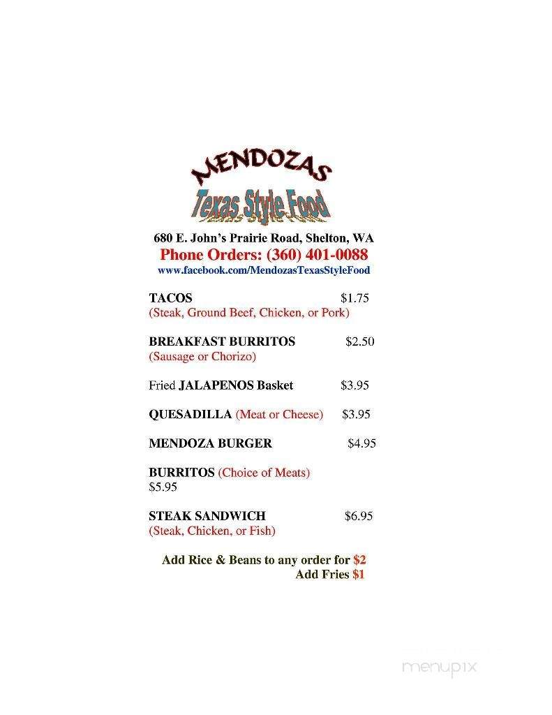 Mendoza's Texas Style Food - Shelton, WA menu_pic