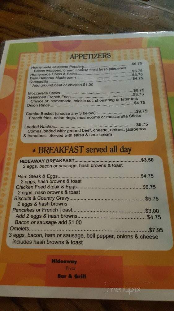 Hideaway West Bar & Grill - Phoenix, AZ menu_pic
