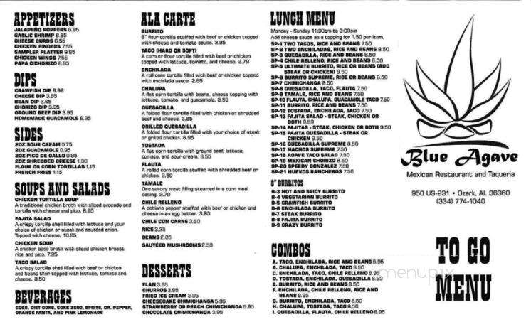 Blue Agave Mexican Restaurant - Ozark, AL menu_pic