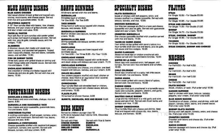 Blue Agave Mexican Restaurant - Ozark, AL menu_pic