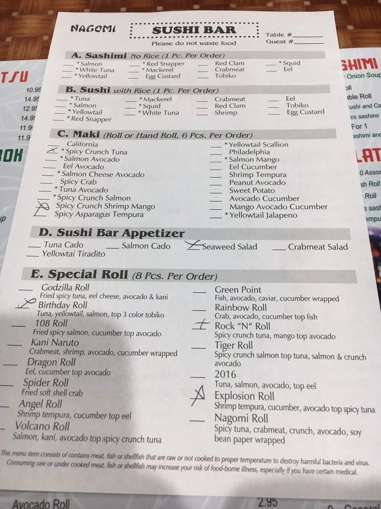 Nagomi - Glenside, PA menu_pic