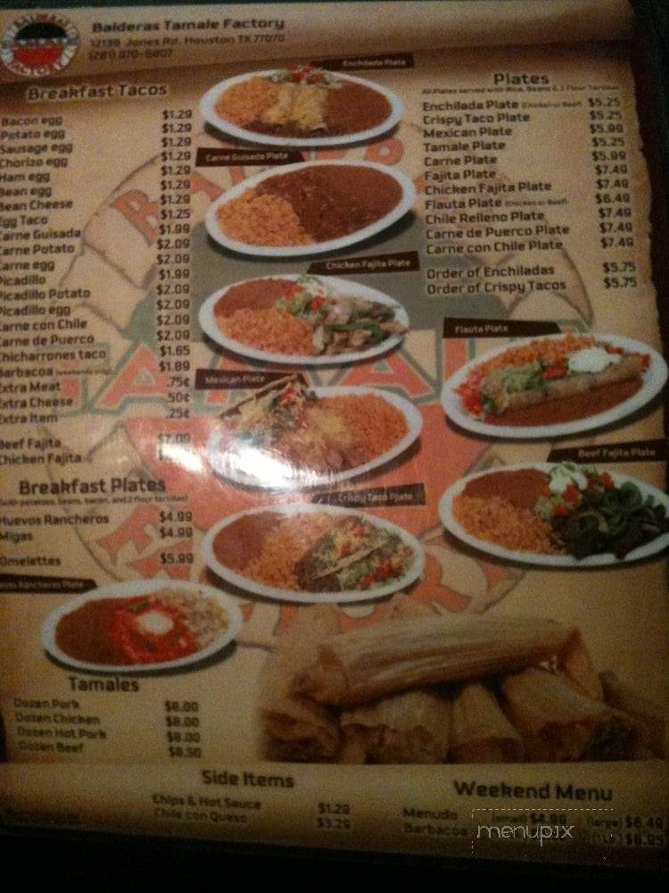 Balderas Tamale Factory - Houston, TX menu_pic
