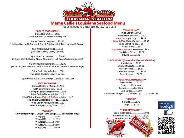 Mama Callie's Louisiana Seafood - New Bern, NC menu_pic