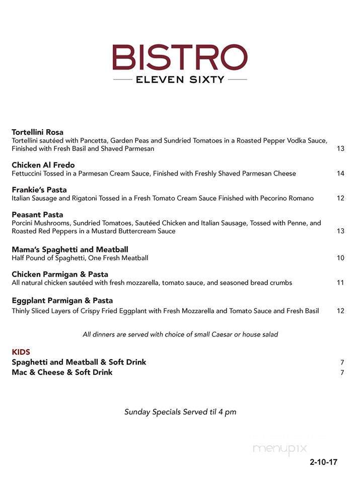 Bistro Eleven Sixty - Jackson, TN menu_pic