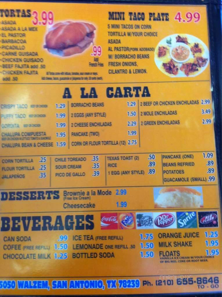 Benny's Taco's - San Antonio, TX menu_pic