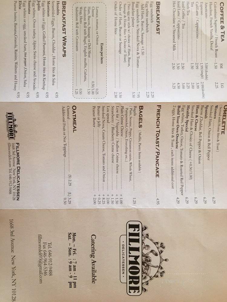 Fillmore Delicatessen - New York, NY menu_pic