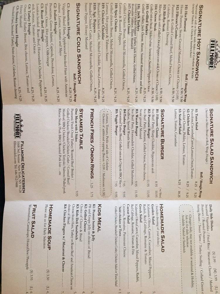 Fillmore Delicatessen - New York, NY menu_pic