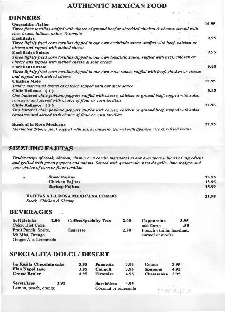 Rosa Mexicana Restaurante - Lincoln Park, MI menu_pic