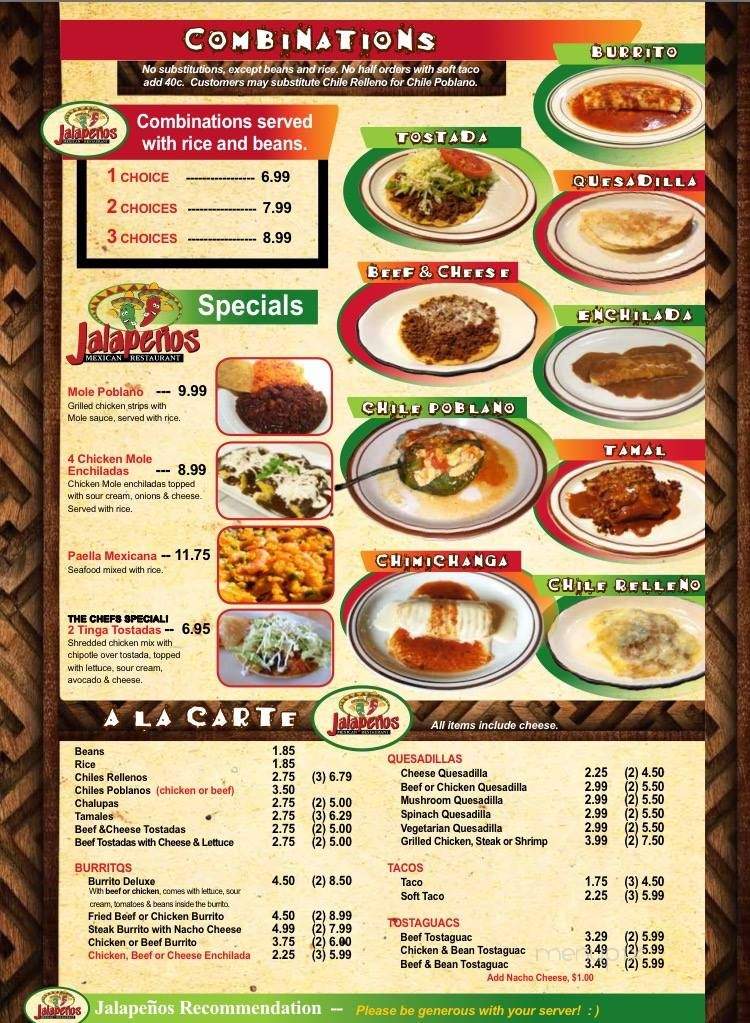 Online Menu of Jalapenos Mexican Restaurant, Albemarle, NC
