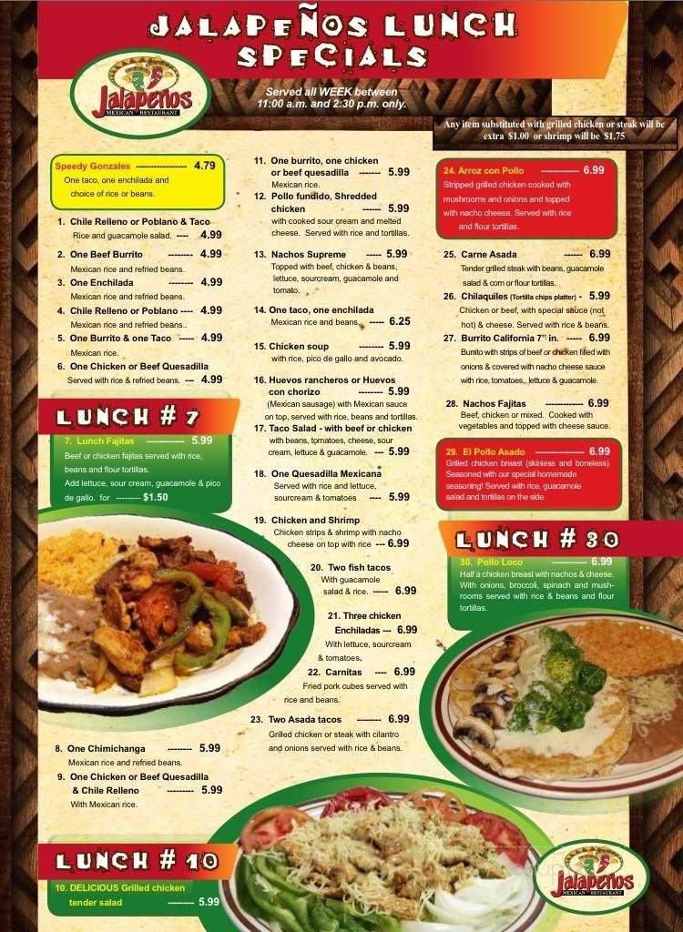 Online Menu of Jalapenos Mexican Restaurant, Albemarle, NC