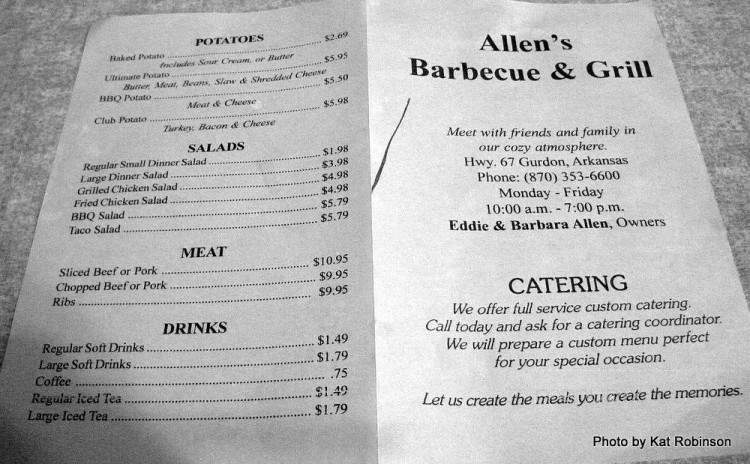Allen's Barbque & Grill - Gurdon, AR menu_pic