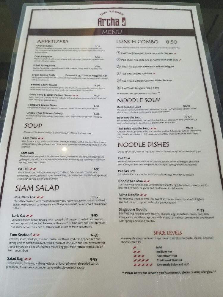 Archa Nine Thai Kitchen - Lexington, KY menu_pic