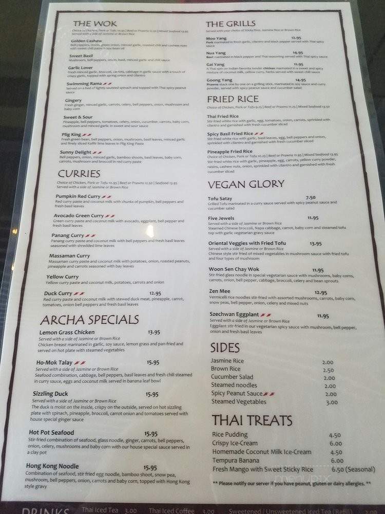 Archa Nine Thai Kitchen - Lexington, KY menu_pic