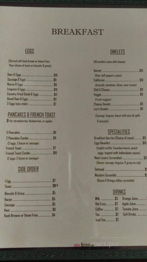 Leo's Cafe - San Miguel, CA menu_pic