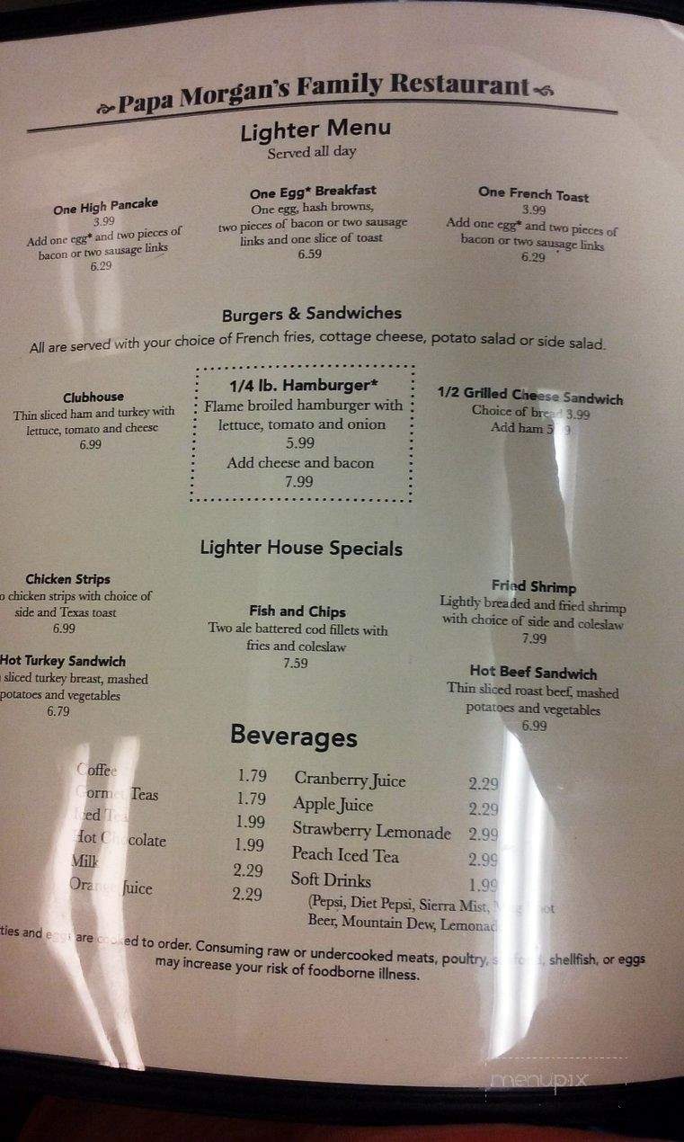 Papa Morgan's Family Restaurant - Canyonville, OR menu_pic