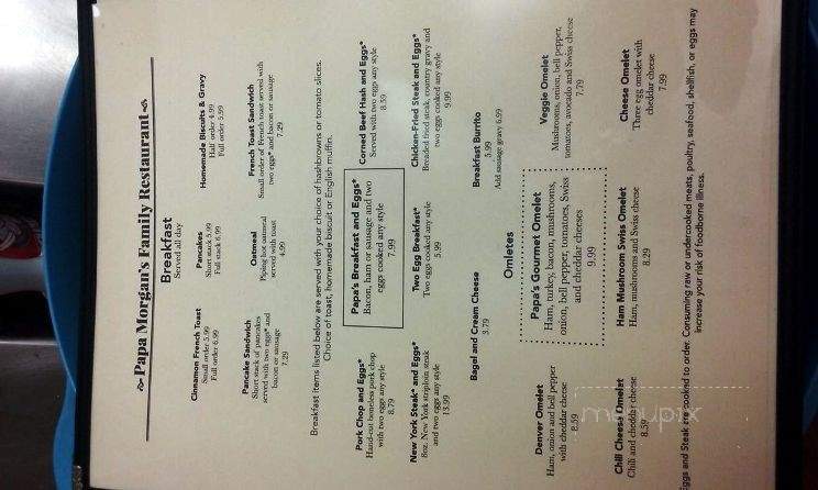 Papa Morgan's Family Restaurant - Canyonville, OR menu_pic