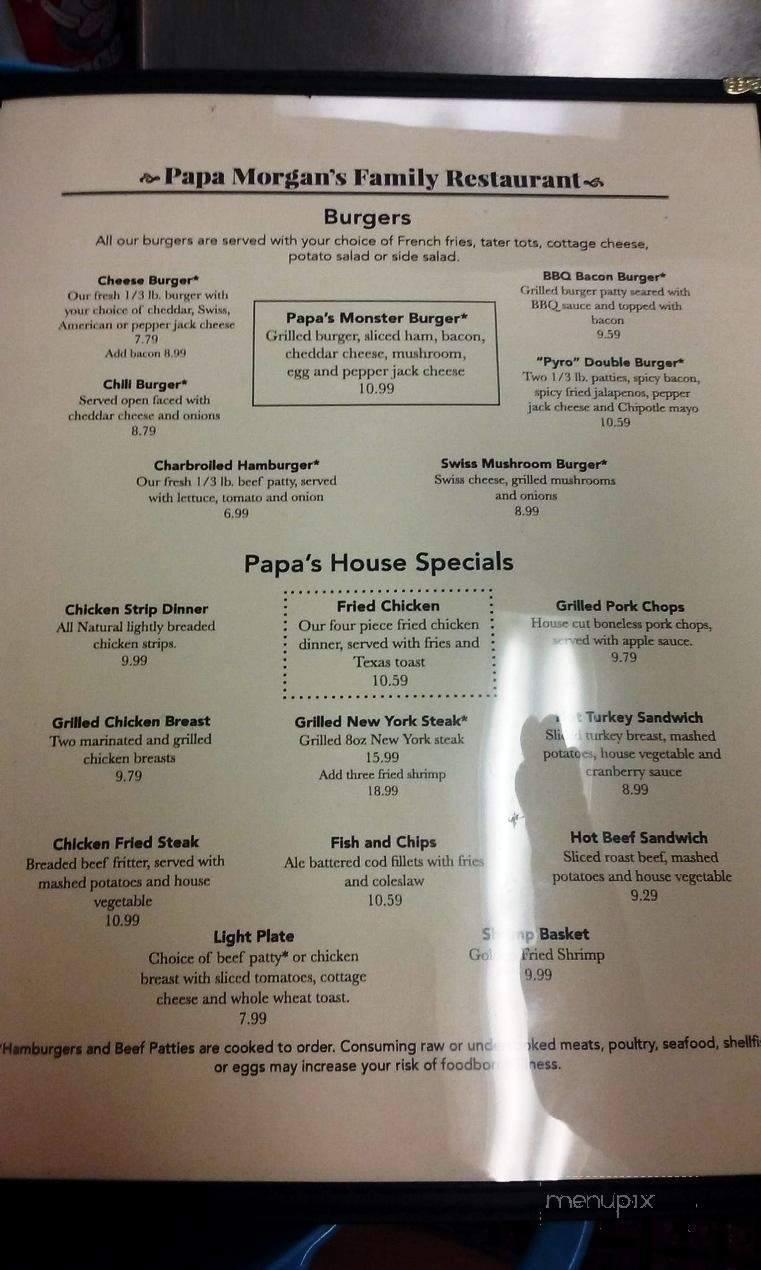 Papa Morgan's Family Restaurant - Canyonville, OR menu_pic