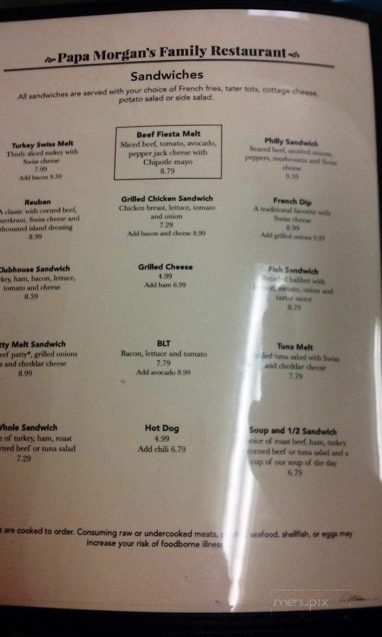 Papa Morgan's Family Restaurant - Canyonville, OR menu_pic