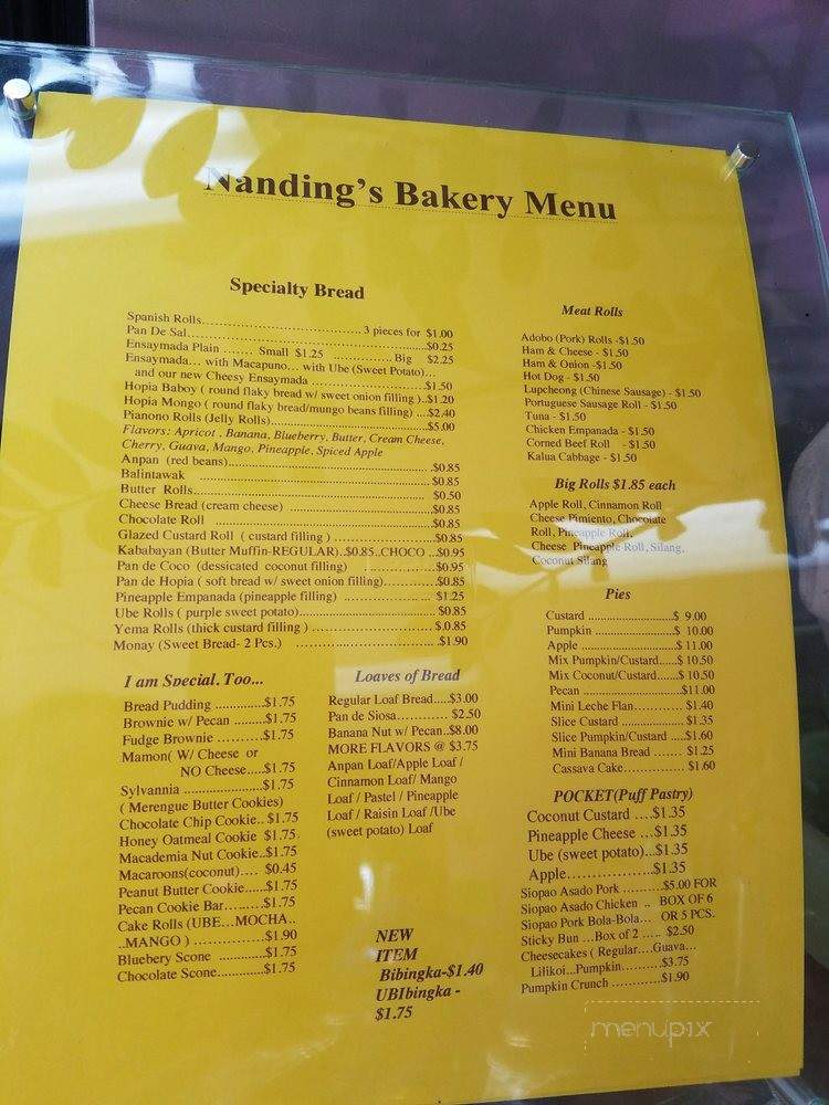 Nanding's Bakery - Honolulu, HI menu_pic