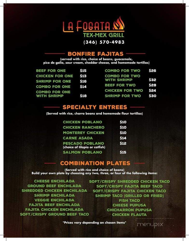 La Fogata Tex-Mex Grill - Houston, TX menu_pic