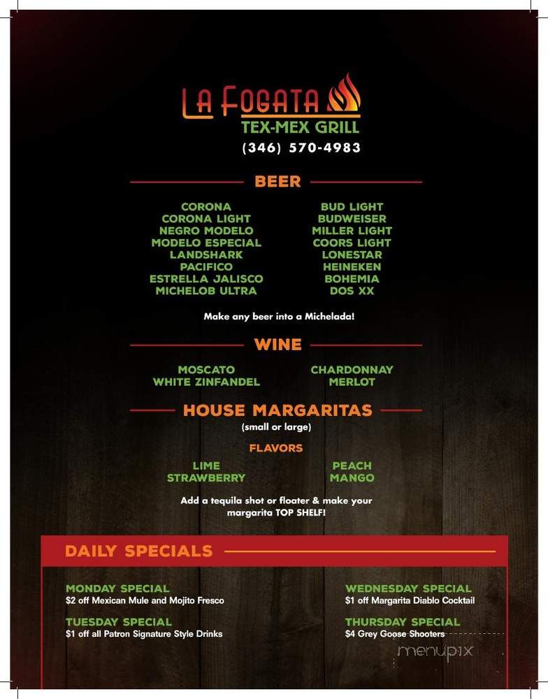 La Fogata Tex-Mex Grill - Houston, TX menu_pic