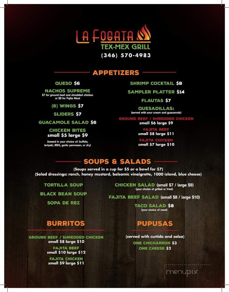 La Fogata Tex-Mex Grill - Houston, TX menu_pic