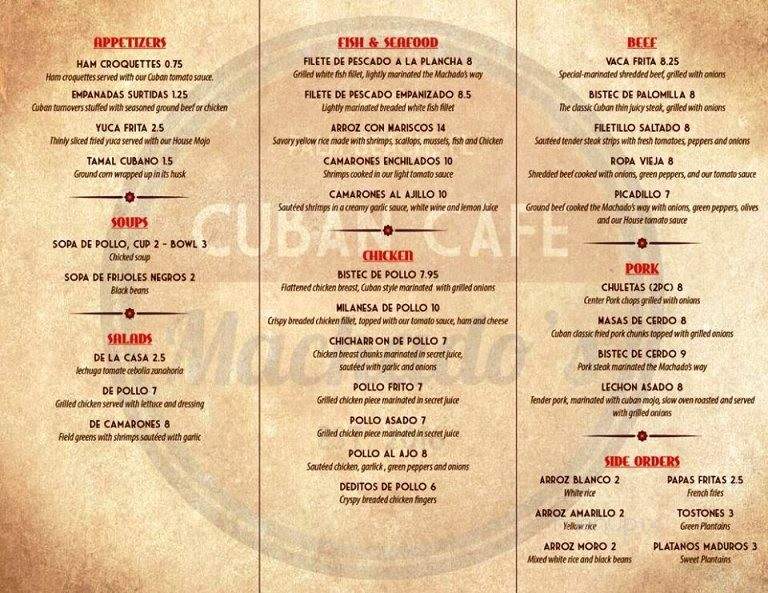 Machados Cuban Cafe - Royal Palm Beach, FL menu_pic