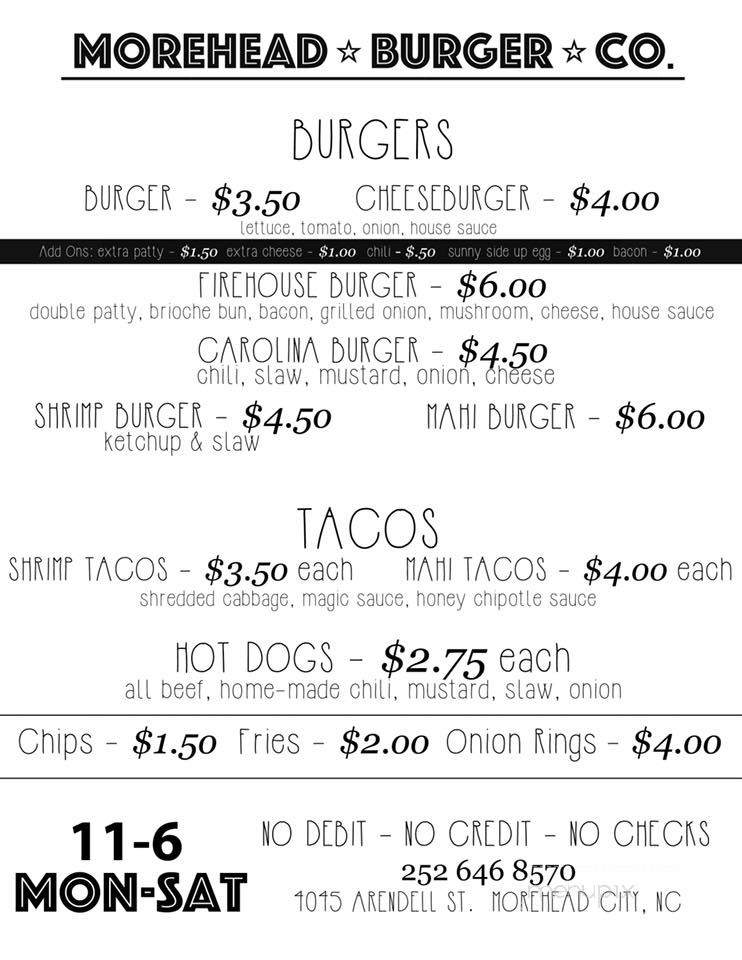 Morehead Burger Co - Morehead City, NC menu_pic