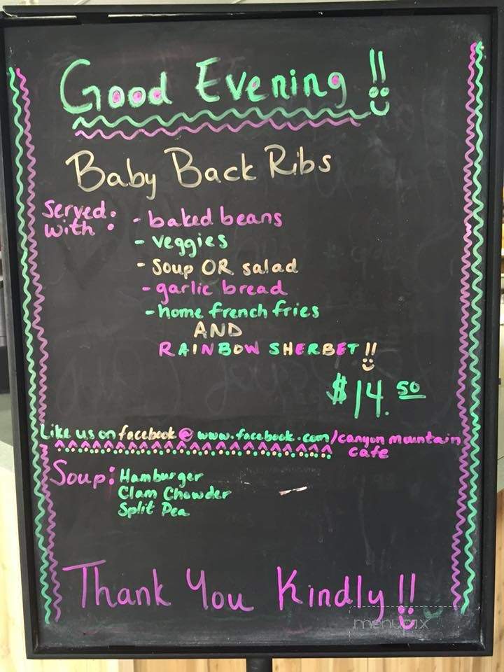 Canyon Mountain Cafe - Canyonville, OR menu_pic