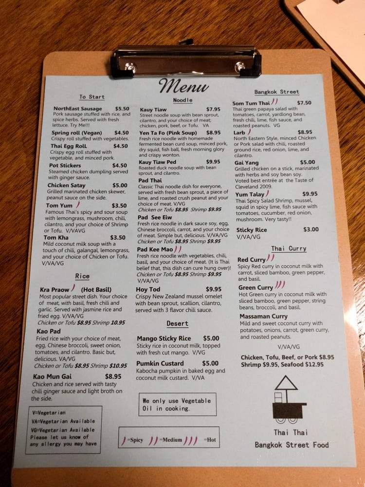 Thai Thai - Lakewood, OH menu_pic