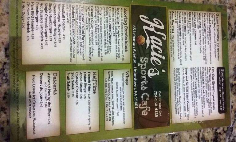 Kacie's Sports Cafe - Uniontown, PA menu_pic