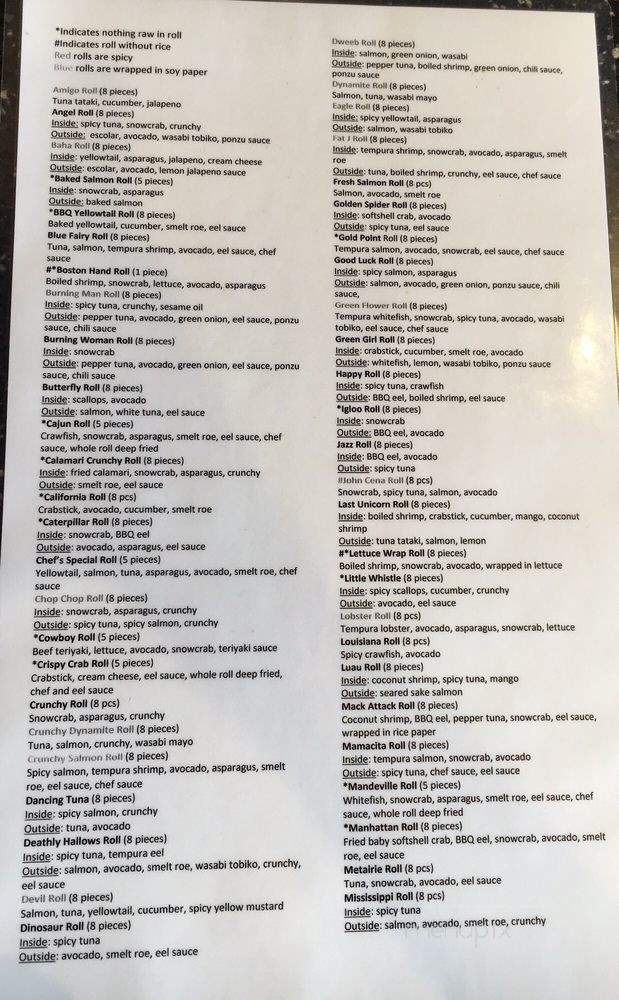 Haiku - Covington, LA menu_pic