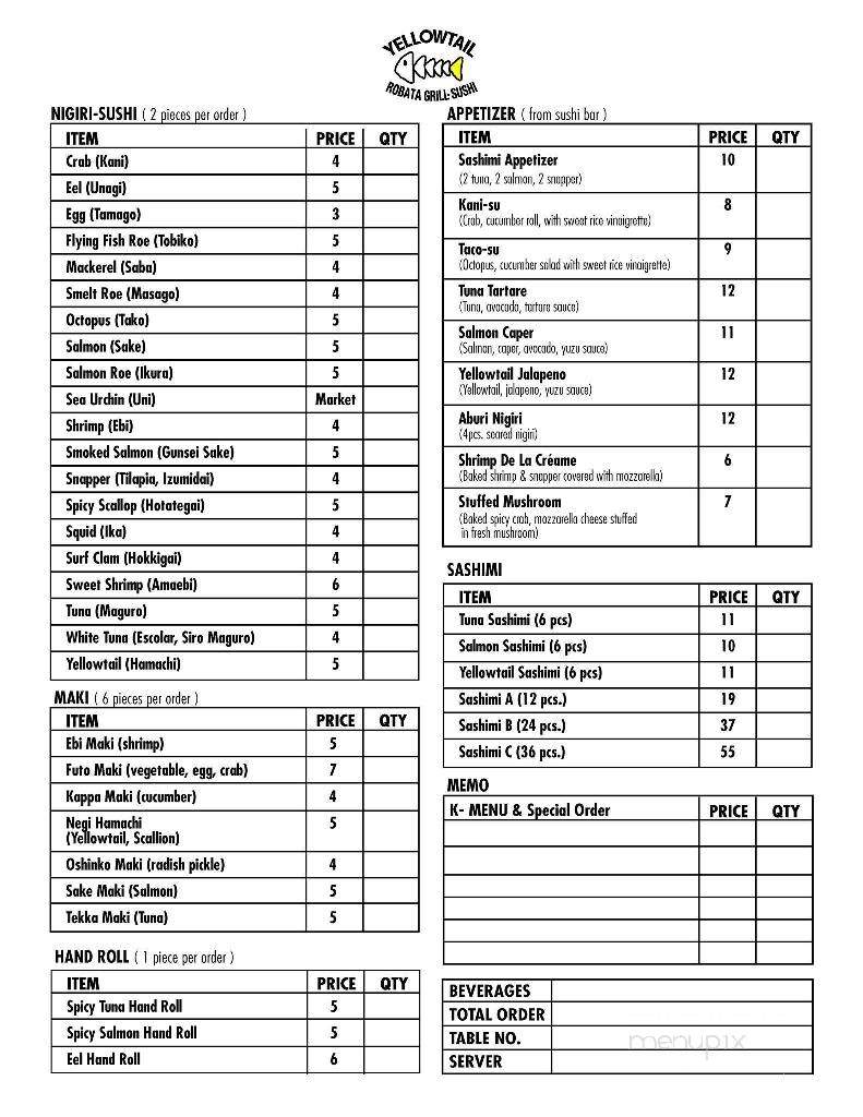 Yellowtail Robata Grill & Sushi - Clarksville, TN menu_pic